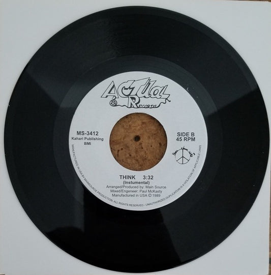 Image of Front Cover of 4715166C: 7" - MAIN SOURCE, Think (Actual Records; MS-3412, Canada 2019 Reissue, Plain Sleeve) Light marks only.  /VG