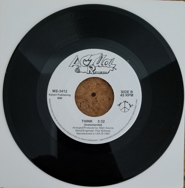 Image of Front Cover of 7" - /VG - MAIN SOURCE, Think (Actual Records; MS-3412, Canada 2019 Reissue, Plain Sleeve), Light marks only.,  - 4715166C