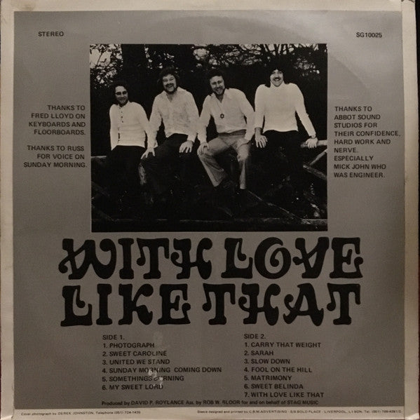 Image of Back Cover of 4715069C: LP - SILVER SET, With Love Like That (Stag Music; SG 1002S, UK 1973, Top Opening Sleeve With Perforated Edges) Sleeve split along edges, Light marks to disc  G/G+