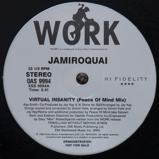 Image of Front Cover of 4915185C: 12" - JAMIROQUAI, Virtual Insanity (Work; OAS 9994, US 1996, Promo, Plain Sleeve)   /VG