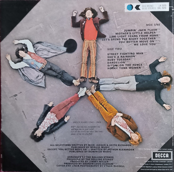 Image of Back Cover of 4715070C: LP - THE ROLLING STONES, Through The Past, Darkly (Big Hits Vol. 2) (Decca; SKL 5019, UK 1970s Reissue, Square Sleeve With Indicator Hole, BIEM/NCB Boxed, Hyphen in Speed Indicator on Labels)   VG/VG