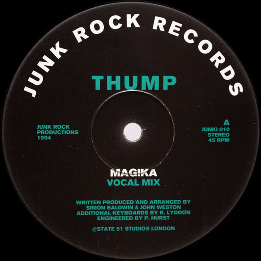 Image of Front Cover of 4725195E: 12" - THUMP, Magika (Junk Rock Records; JUNKI 010, UK 1994, Plain Sleeve) Scuff on B2, otherwise VG+  /VG