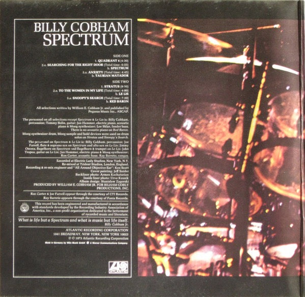 Image of Back Cover of 4715225C: LP - BILLY COBHAM, Spectrum (Atlantic; ATL 40 506, Europe Reissue, Gatefold) Prime cuts sticker to sleeve.  VG/VG+