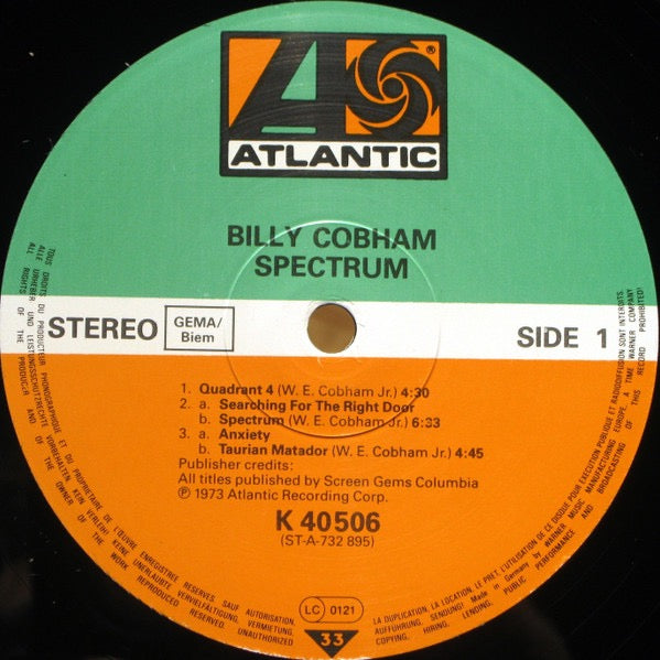 Image of Label Cover of 4715225C: LP - BILLY COBHAM, Spectrum (Atlantic; ATL 40 506, Europe Reissue, Gatefold) Prime cuts sticker to sleeve.  VG/VG+