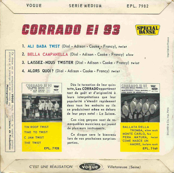 Image of Back Cover of 7" EP - VG+/VG - CORRADO EI 93, Ali Baba Twist (Disques Vogue ; EPL. 7982, France 1962, Laminated Flipback Sleeve), ,  - 4725155E