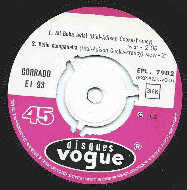 Image of Label Cover of 7" EP - VG+/VG - CORRADO EI 93, Ali Baba Twist (Disques Vogue ; EPL. 7982, France 1962, Laminated Flipback Sleeve), ,  - 4725155E
