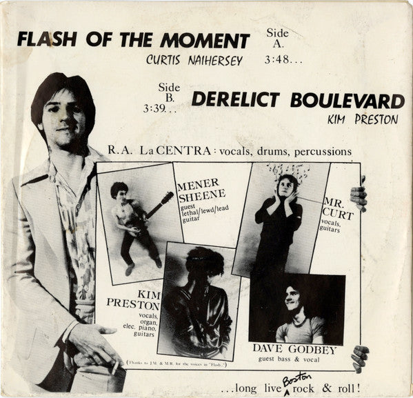 Image of Back Cover of 7" - G+/EX - PASTICHE, Flash Of The Moment / Derelict Boulevard (Euphoria Records ; ESS-001, US 1976, Glossy Picture Sleeve, 2 Inserts), Lovely Record, Heavy Edge And Ring Wear,  - 4725146E