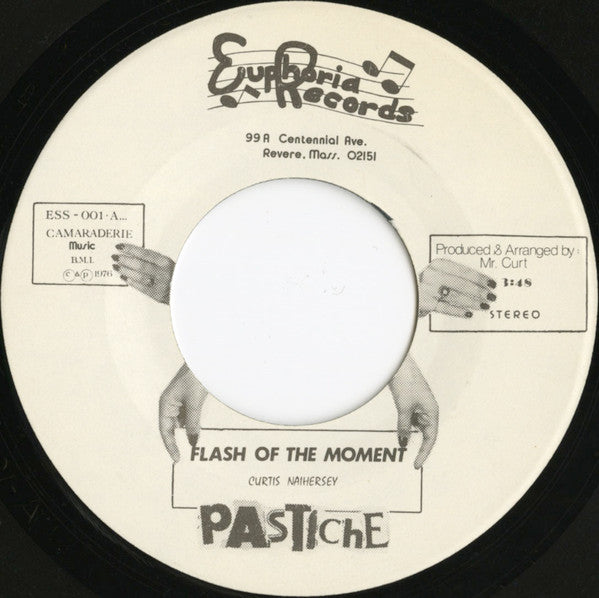 Image of Label Cover of 7" - G+/EX - PASTICHE, Flash Of The Moment / Derelict Boulevard (Euphoria Records ; ESS-001, US 1976, Glossy Picture Sleeve, 2 Inserts), Lovely Record, Heavy Edge And Ring Wear,  - 4725146E
