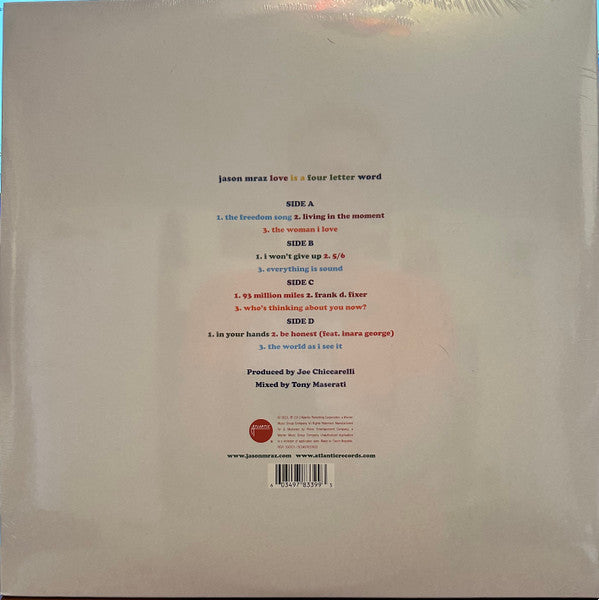 Image of Back Cover of 4745279S: LP - JASON MRAZ, Love Is A Four Letter Word (Atlantic; RCV1 530701, Worldwide 2023, Limited Edition, Clear)   EX/EX