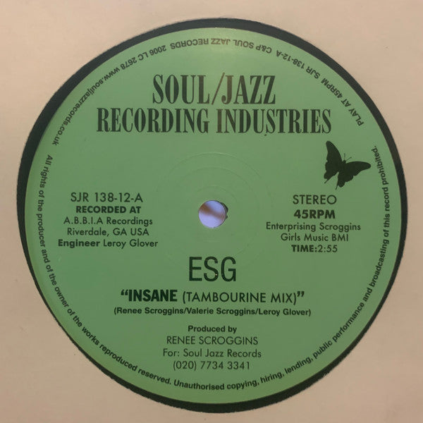 Image of Front Cover of 4745253S: 12" - ESG, Insane (Soul Jazz Records; SJR 138-12, UK 2006, Plain Green Die Cut Sleeve) Scuffs on side1, edge wear  VG/VG