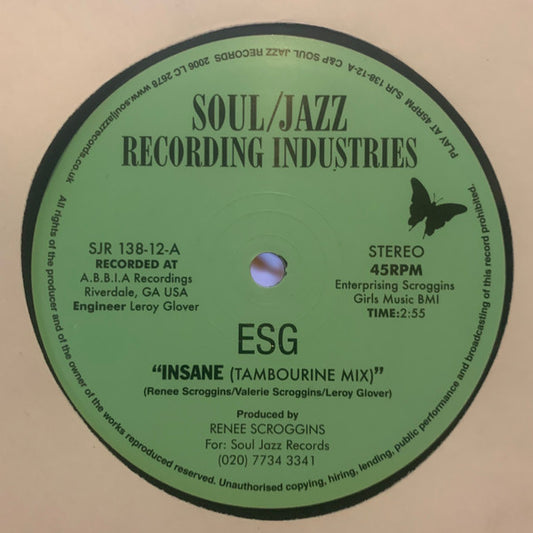 Image of Front Cover of 4745253S: 12" - ESG, Insane (Soul Jazz Records; SJR 138-12, UK 2006, Plain Green Die Cut Sleeve) Scuffs on side1, edge wear  VG/VG