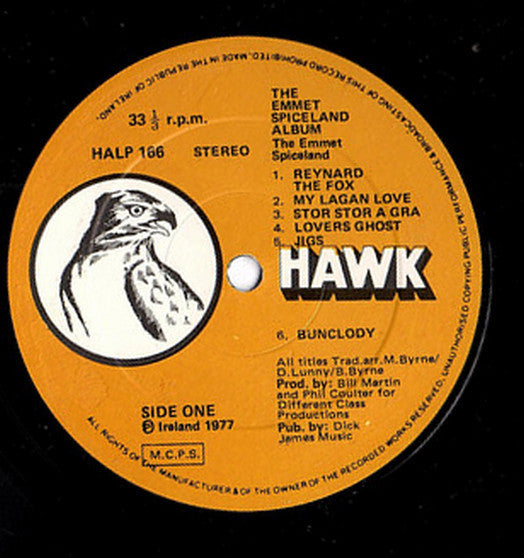 Image of Label Cover of 4725225E: LP - EMMET SPICELAND, The Emmet Spiceland Album (Hawk; HALP 166, Ireland 1977)   VG/VG+