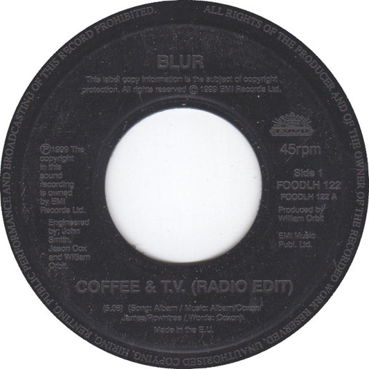 Image of Front Cover of 4715390C: 7" - BLUR, Coffee & T.V. / Bugman (Food Large Centre; FOODLH 122, UK 1999, Jukebox) Side A is VG, Side B is a bit G with light streaky marks  /G+