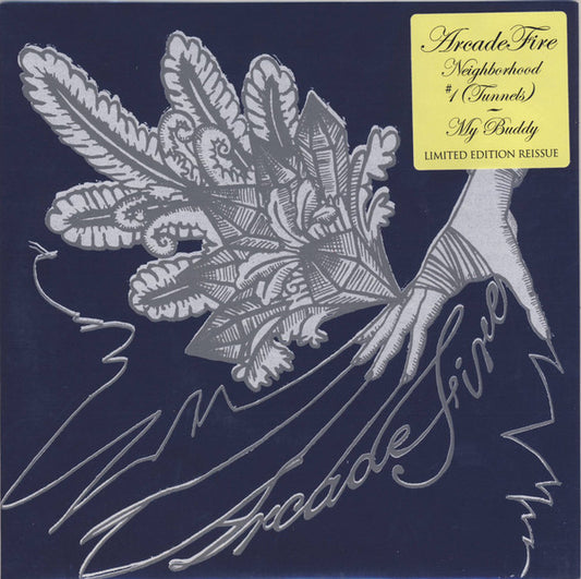 Image of Front Cover of 4715438C: 7" - ARCADE FIRE, Neighborhood #1 (Tunnels) (Legacy; 19075986147, USA, Canada & Europe 2019 Reissue, Foldout Card Picture Sleeve in Stickered PVC, Record Store Day 2019) PVC a little faded. Card sleeve is crisp and clean, Wispy marks to disc only, Strong VG  VG/VG