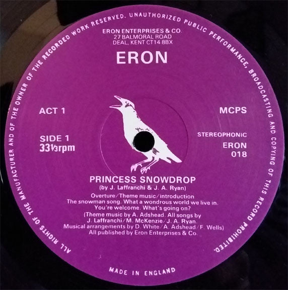 Image of Label Cover of 4745464S: LP - J. LAFFRANCHI AND J. ALEXANDER RYAN ACCOMPANIMENT BY TANGENT, Princess Snowdrop (Eron Enterprises; ERON 018, UK 1979, Laminated Sleeve) Laminate creasing, ring and edge wear.  VG/VG+