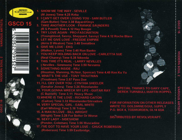 Image of Back Cover of CD - VG+/VG+ - VARIOUS, Modern Soul 2 (Goldmine Soul Supply; GSCD 15, UK 1995), ,  - 4755229S