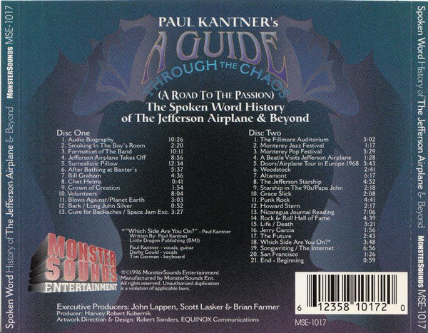 Image of Back Cover of 2xCD - VG+/VG+ - PAUL KANTNER, A Guide Through The Chaos (The Spoken Word History Of The Jefferson Airplane & Beyond) (Monster Sounds; MSE-1017, US 1996), ,  - 4755236S