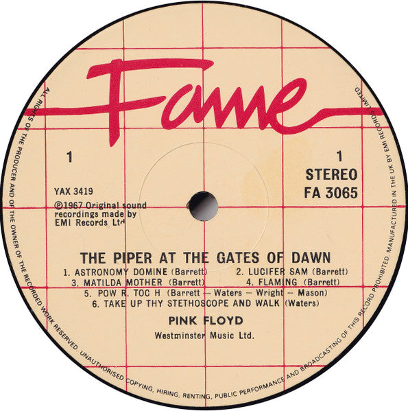 Image of Label Cover of LP - VG+/VG+ - PINK FLOYD, The Piper At The Gates Of Dawn (Fame; FA 3065, UK 1983 Reissue, Black Rim Text), ,  - 1416505C