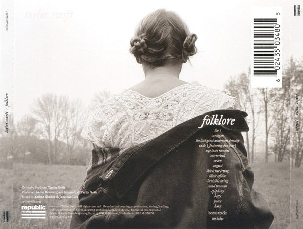 Image of Back Cover of CD - NEW/NEW - TAYLOR SWIFT, Folklore (Republic Records; 3503480, Europe 2020, Jewel Case), ,  - 1956157S