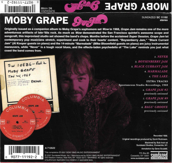 Image of Back Cover of CD - VG+/VG+ - MOBY GRAPE, Grape Jam (Sundazed Music; SC 11192, US 2007, Jewel Case), ,  - 4835006E