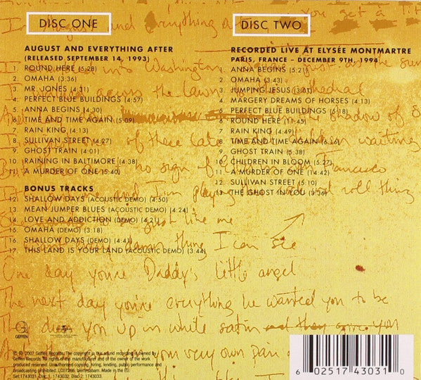 Image of Back Cover of 4835010E: 2xCD - COUNTING CROWS, August And Everything After (Geffen Records; 1743031, Europe 2007, Double Gatefold, Booklet, Poster, Deluxe Limited Edition )   VG+/VG+