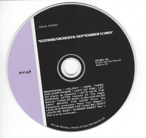 Image of Label Cover of CD - VG+/VG+ - ASTRUD GILBERTO, September 17, 1969 (Rev-Ola; CR REV 193, UK 2007, Jewel Case), ,  - 4835029E