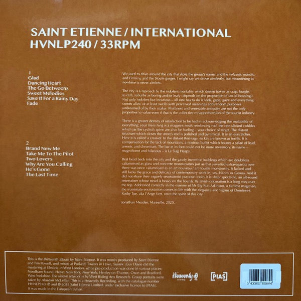 Image of Back Cover of LP - EX/EX - SAINT ETIENNE, International (Heavenly; HVNLP240C, UK 2025, Orange Vinyl), Opened Instore, Still In Stickered Shrinkwrap,  - 4845019S