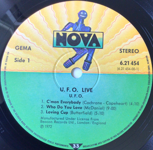 Image of Label Cover of 4815068C: LP - UFO, Live (Nova - No Label Code; SLK 16769-P, Germany Reissue) Sleeve is a bit worn, small sticker on rear.  VG/VG