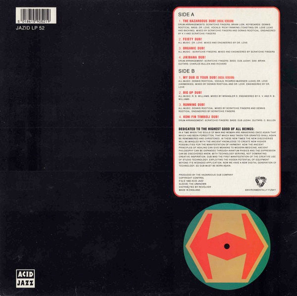 Image of Back Cover of 4815153C: LP - THE HAZARDOUS DUB COMPANY, Dangerous Dubs Vol. 1 (Acid Jazz; JAZID LP 52, UK 1992)   EX/VG+