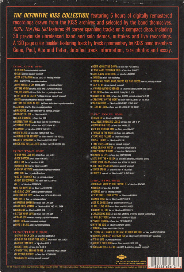 Image of Back Cover of 4855056S: 4xCD - KISS, KISS: The Box Set (Mercury ; 314 586 561-2, US 2001, Box Set)   VG+/VG+