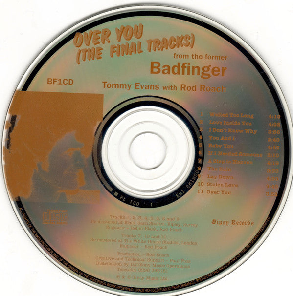 Image of Label Cover of CD - VG+/VG+ - TOM EVANS, ROD ROACH, Over You (The Final Tracks) (Gipsy Records ; BF1CD, UK 1993), Light Marks only.,  - 4855060S
