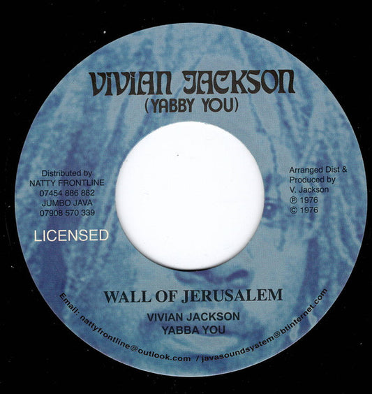 Image of Front Cover of 4855082S: 7" - VIVIAN JACKSON (YABBY YOU), Wall Of Jerusalem (Vivian Jackson (Yabby You); YU712, UK 2024 Reissue, Company Sleeve)   EX/EX