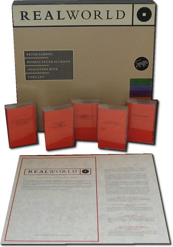 Image of Front Cover of 4835124E: 5xCassette - 8-Track Cartridge - PETER GABRIEL, NUSRAT FATEH ALI KHAN, ORQUESTA REVE, TABU LEY, Real World (Real World Records; none, UK 1989, Promo, Box Set, Insert)   EX/EX