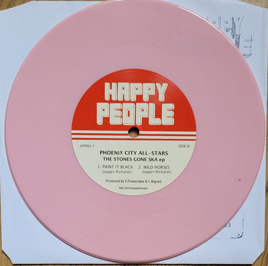 Image of Front Cover of 4855160S: 7" - PHOENIX CITY ALL-STARS, The Stones Gone Ska EP (Happy People; HPR93-7, UK 2022, Stamped Sleeve, Solid Centre / Pink Vinyl / Limited Edition)   EX/EX