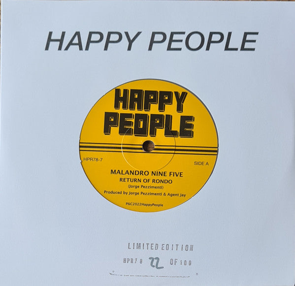 Image of Front Cover of 7" - EX/EX - MALANDRO NINE FIVE, Return of Rondo / Adrian's Wall (Happy People; HPR78-7, UK 2022, Company Sleeve, Solid Centre / Limited Edition / Grey Vinyl), ,  - 4855185S