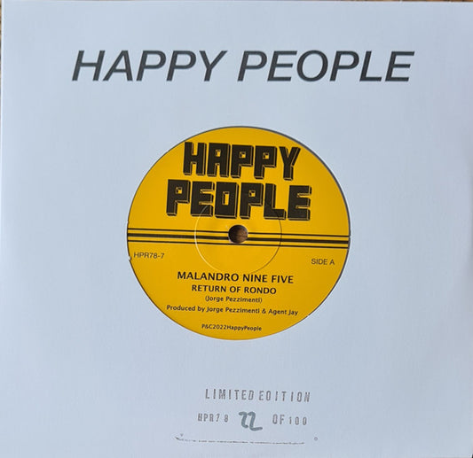 Image of Front Cover of 7" - EX/EX - MALANDRO NINE FIVE, Return of Rondo / Adrian's Wall (Happy People; HPR78-7, UK 2022, Company Sleeve, Solid Centre / Limited Edition / Grey Vinyl), ,  - 4855185S