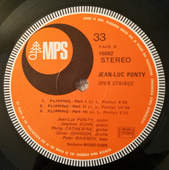 Image of Label Cover of LP - VG/VG+ - JEAN LUC PONTY EXPERIENCE, Open Strings (MPS Records; 15 082, France 1972, Glossy Gatefold Sleeve), ,  - 4845133S