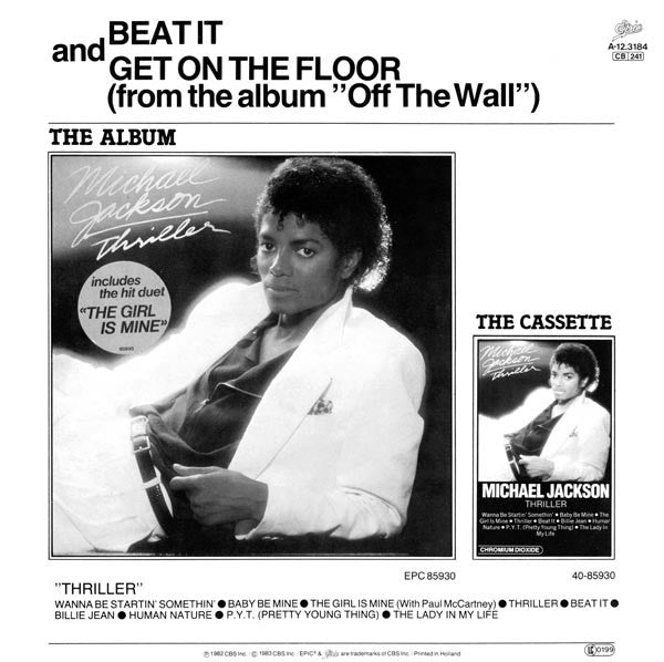 Image of Back Cover of 4815261C: 12" - MICHAEL JACKSON, Beat It (Epic; EPCA 12-3184, Europe 1983, Picture Sleeve) Sleeve worn, creased, with scuffs. Evidence of old sticker on front. Light mottling too  VG/VG
