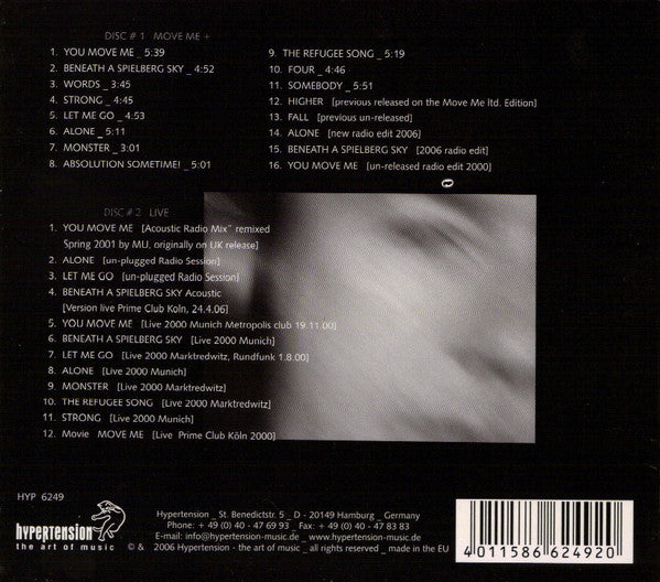 Image of Back Cover of 4855240S: 2xCD - MIDGE URE, Move Me + (Hypertension ; HYP 6249, Germany 2006, Double Digipak)   VG+/VG+