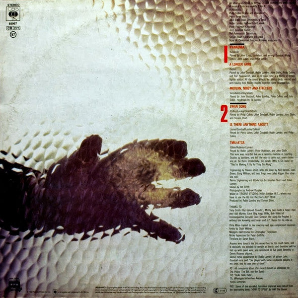 Image of Back Cover of 4815315C: LP - BRAND X, Is There Anything About? (CBS; CBS 85967, UK 1982)   VG/VG