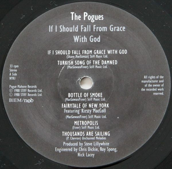 Image of Label Cover of LP - VG/VG - THE POGUES, If I Should Fall From Grace With God (Pogue Mahone Records; NYR 1, Scandinavia 1988), Strong VG Throughout. ,  - 2516110C