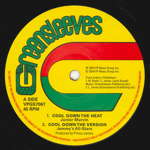 Image of Label Cover of 12" - VG/VG+ - JUNIOR MURVIN / NITTY GRITTY, Cool Down The Heat / Run Down The World (Greensleeves Records; VPGS7067, UK 2019, Company Sleeve), Genearl wear on sleeve, conservative grading. ,  - 2846184S