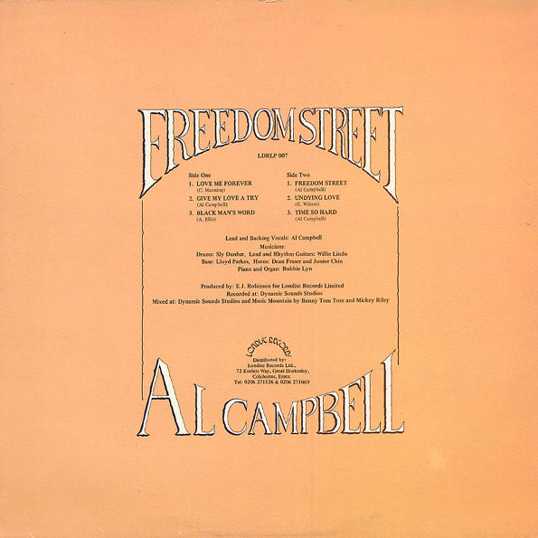 Image of Back Cover of 4815354C: LP - AL CAMPBELL, Freedom Street (Londisc Records; LDRLP 007, UK 1984)   VG+/VG+