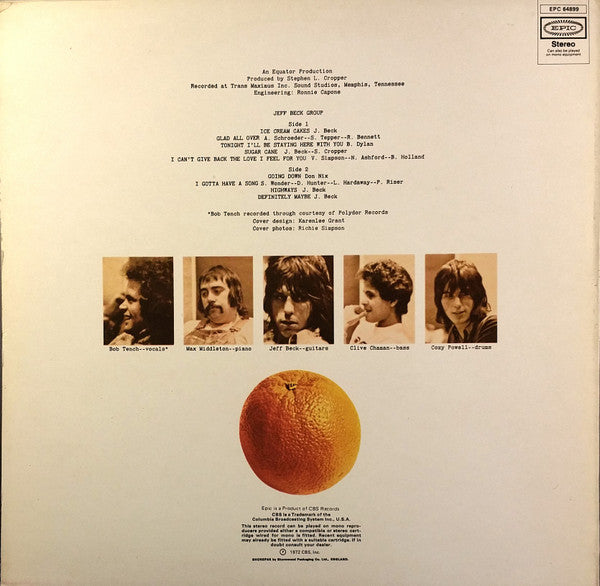 Image of Back Cover of 4825170E: LP - JEFF BECK GROUP, Jeff Beck Group (Epic; EPC 64899, UK 1972) Creasing and ring wear.  Large mark causes a small click over tracks B1 and B2.    VG/G+