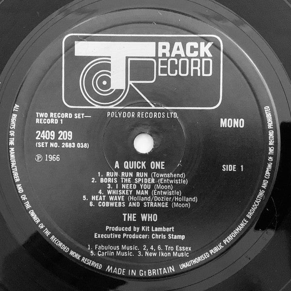 Image of Label Cover of 2xLP - VG+/VG+ - THE WHO, A Quick One / The Who Sell Out (Track Record; 2683 038, UK 1970s Reissue, Fully Laminated  Sleeve, Record 1 Mono, Record 2 Stereo, No Mono Triangle on Label), ,  - 4326423E