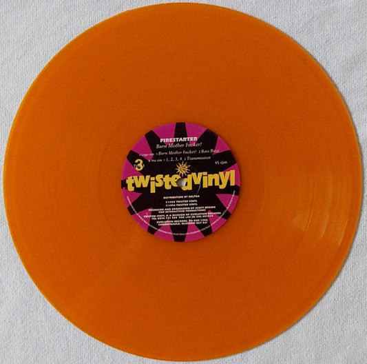 Image of Front Cover of 4845245S: 12" - FIRESTARTER, Burn Mother Fucker! (Twisted Vinyl; TV003, UK 1994, Plain Sleeve, Orange Transparent Vinyl) Hairlines on dics.  /G+