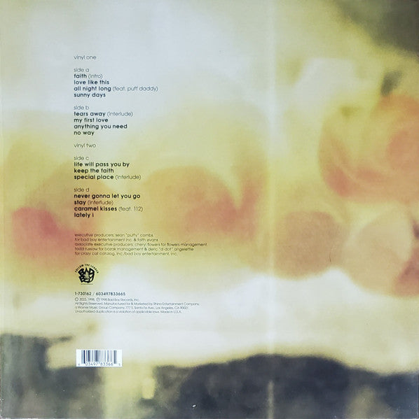 Image of Back Cover of 4815431C: 2xLP - FAITH EVANS, Keep The Faith (Bad Boy Entertainment; 1-730162 / 603497833665, Europe 2023 Reissue, Insert, Black & White Vinyl) Record has light paper / storage scuffs on it. Hype stickered shrink  VG+/VG+