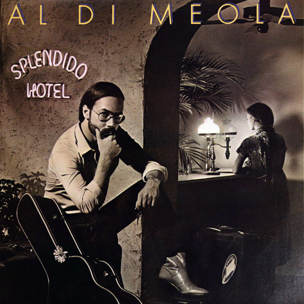 Image of Front Cover of 2xLP - VG/G+ - AL DI MEOLA, Splendido Hotel (Columbia; C2X 36270, US 1980, Gatefold, Stereo), Rim text on labels blacked out (likely import related). Records have some marks and scuffs,  - 4815433C