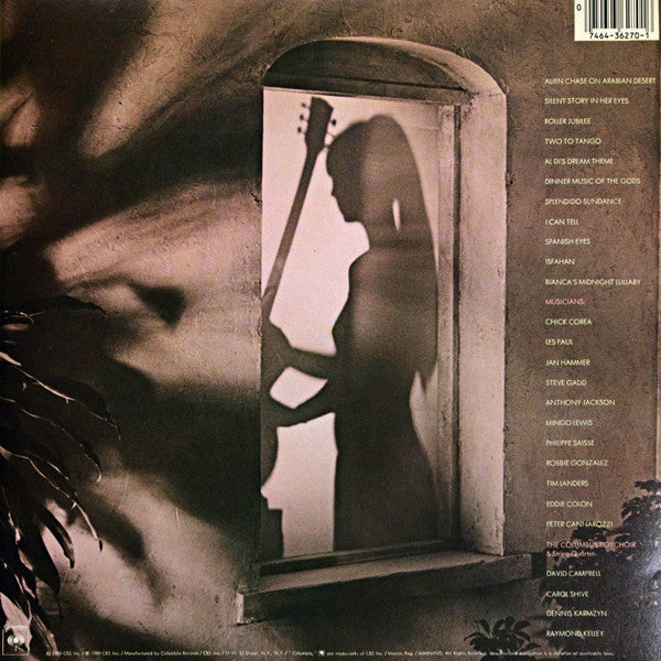 Image of Back Cover of 2xLP - VG/G+ - AL DI MEOLA, Splendido Hotel (Columbia; C2X 36270, US 1980, Gatefold, Stereo), Rim text on labels blacked out (likely import related). Records have some marks and scuffs,  - 4815433C