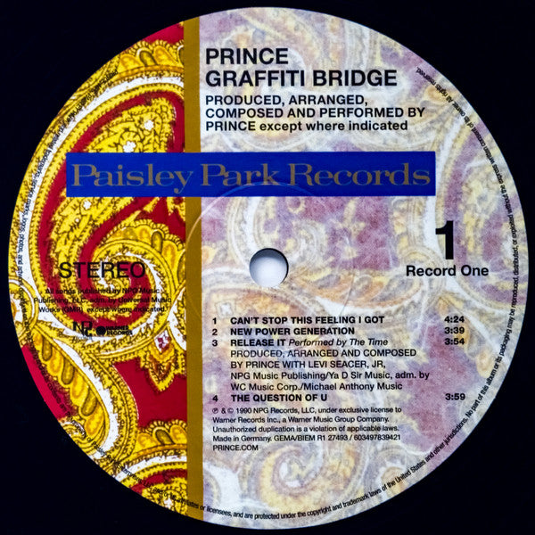 Image of Label Cover of 2xLP - NEW/NEW - PRINCE, Graffiti Bridge (NPG Records; R1 27493, Europe 2023 Reissue, 2 Inners), ,  - 1236092E